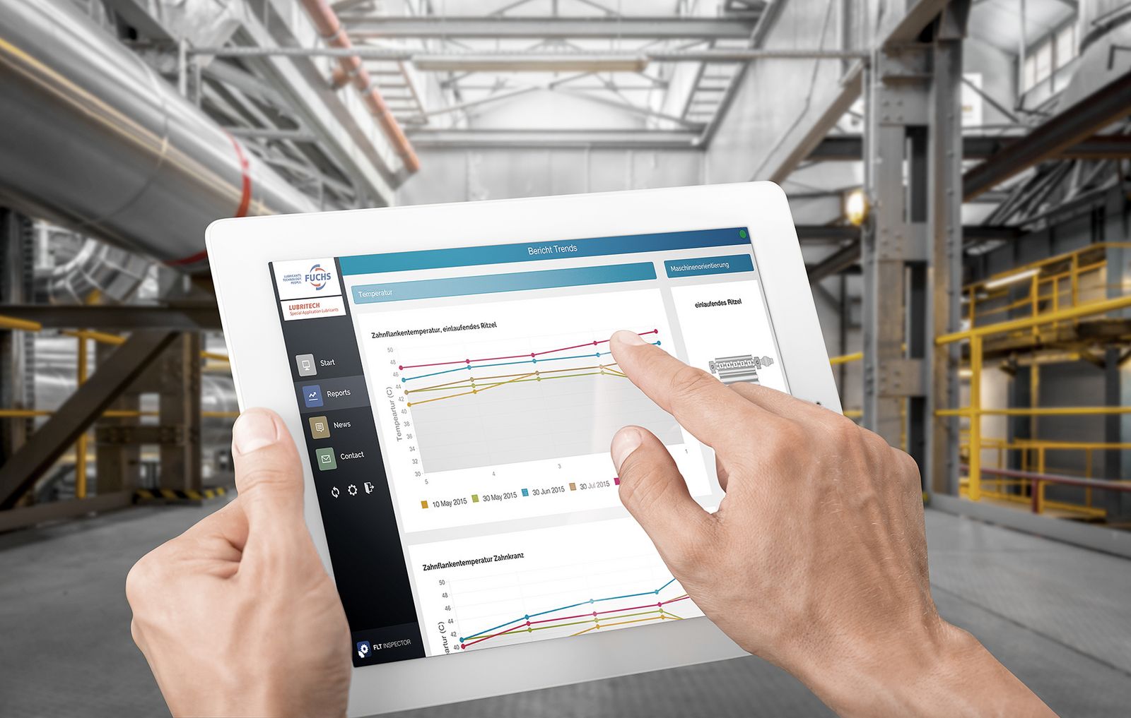 tablet showing the FUCHS lubricants inspector 